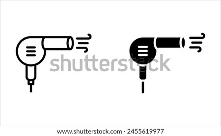 Hair dryer linear icon set. Drying and styling hair. Blow drying on white background