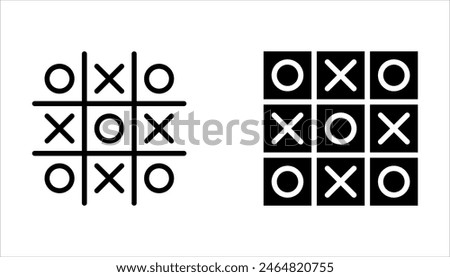 Tic tac toe icons set, noughts and crosses game on white background