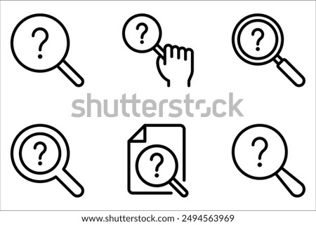 magnifying glass with question mark icon set. search sign on white background