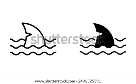 shark fin icon set, logo sign vector outline on white background