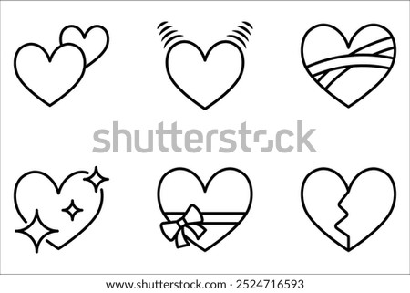 Heart Emojis set. Sparkling, growing, two Hearts, beating, revolving, broken, on white background