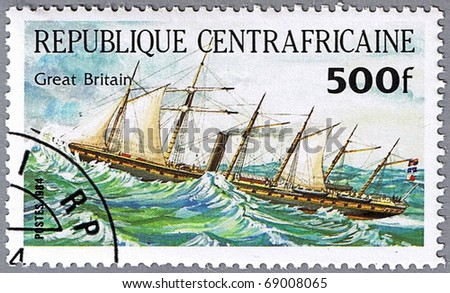 CENTRAL AFRICAN REPUBLIC - CIRCA 1984: A stamp printed in Central African Republic shows Great Britain, series is devoted to sailing vessels, circa 1984
