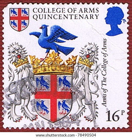 GREAT BRITAIN - CIRCA 1984: A stamp printed in Great Britain shows the coat of arms of the College of Arms, series, circa 1984