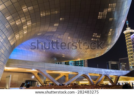 SEOUL, SOUTH KOREA - May 05: Modern architecture at the Dongdaemun Design Plaza at Night on May 05, 2015 in Seoul, South Korea.