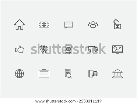 Business finance line icons set collection. suitable for mobie apps. Financial pack of linear pictograms. Isolated vector illustrations. Editable stroke