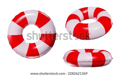 rendering of a red and white lifebuoy or inflatable ring from different angles. vector illustration in 3d style