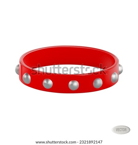rendering of a red collar with silver studs for a cat, dog, pet. Vector 3d illustration isolated on white background