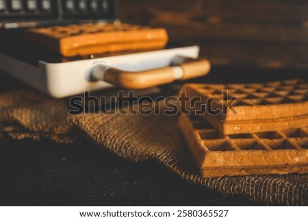 Similar – Image, Stock Photo Waffles served with fresh berries and sugar powder