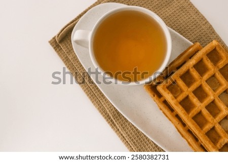 Similar – Image, Stock Photo Waffles served with fresh berries and sugar powder