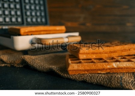 Similar – Image, Stock Photo Waffles served with fresh berries and sugar powder