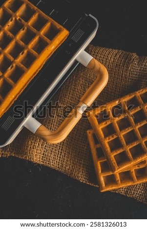 Similar – Image, Stock Photo Waffles served with fresh berries and sugar powder