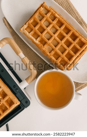 Similar – Image, Stock Photo Waffles served with fresh berries and sugar powder