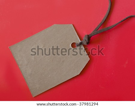 price tag or address label with leather string