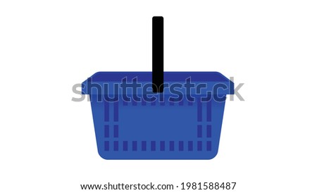 Shopping cart isolated on white background. Empty blue plastic basket. Modern vector illustration in minimal style.