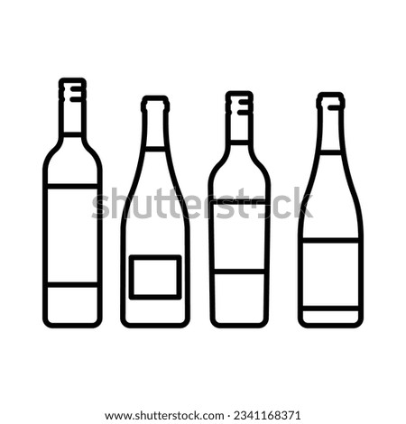 Wine bottle icon set. Different shapes of bottles editable stroke. Wine, champagne, port. Modern lineart illustration