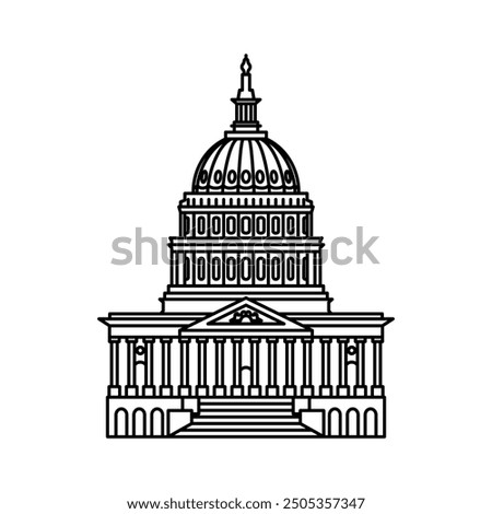 United States Capitol, line icon. Famous building in Washington, D.C. Seat of government, Capitol Hill. US of America, democracy, government, elections and National History. Minimalist line icon, edit