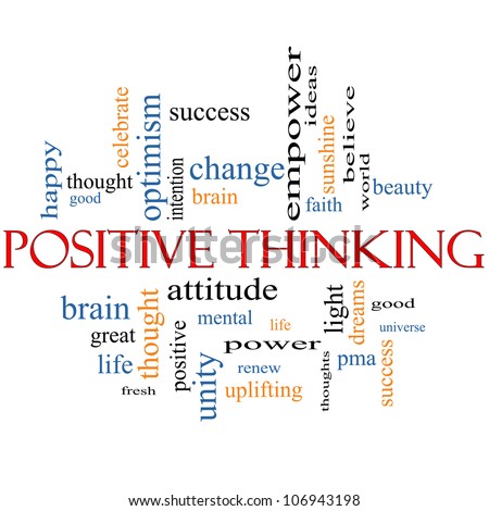 Positive Thinking Word Cloud Concept with great terms such as good, pma, mental, thought, life, optimism and more