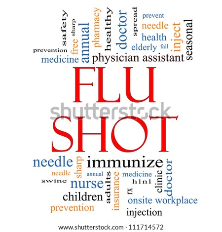 Flu Shot Word Cloud Concept with great terms such as rx, needle, prevention, inject, medicine and more.