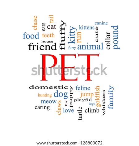 Pet Word Cloud Concept with great terms such as cat, turtle, dog, goldfish and more.