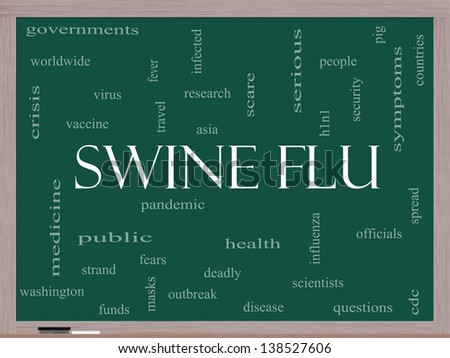 Swine Flu Word Cloud Concept on a Blackboard with great terms such as fever, asia, pandemic, outbreak and more.
