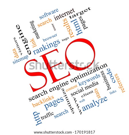 SEO Word Cloud Concept angled with great terms such as search, engine, optimization and more.