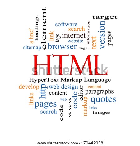 HTML Word Cloud Concept with great terms such as hyper, text, language, code and more.