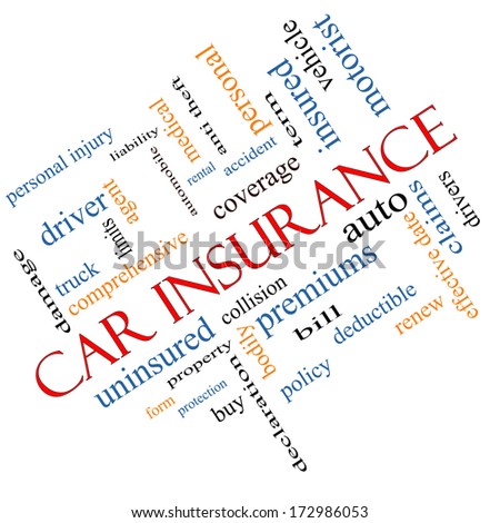 Car Insurance Word Cloud Concept Angled with great terms such as auto, claims, coverage, bill and more.