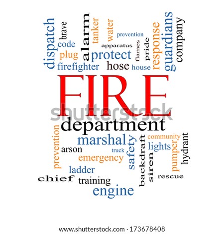 Fire Department Word Cloud Concept with great terms such as engine, truck, hose and more.