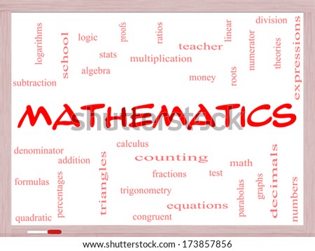 Mathematics Word Cloud Concept On A Whiteboard With Great Terms Such As ...