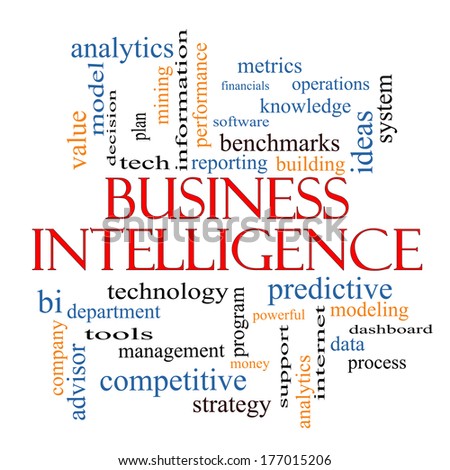 Business Intelligence Word Cloud Concept with great terms such as predictive, modeling, analytics and more.