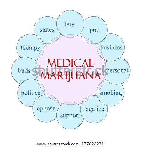 Medical Marijuana concept circular diagram in pink and blue with great terms such as pot, smoking, legalize and more.
