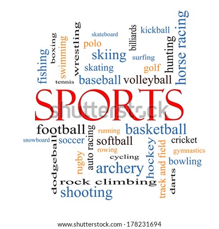 Sports Word Cloud Concept with great terms such as football, baseball, basketball and more.