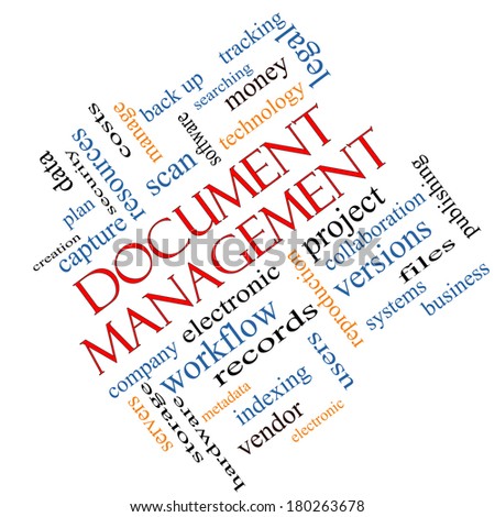 Document Management Word Cloud Concept angled with great terms such as data, back up, files and more.