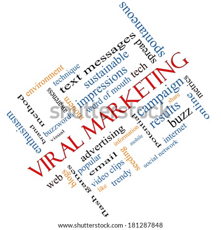 Viral Marketing Word Cloud Concept angled on a Blackboard with great terms such as buzz, trendy, advertising and more.