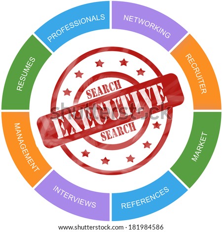 Executive Search Word Circles Stamp Concept with great terms such as networking, market, resumes and more.