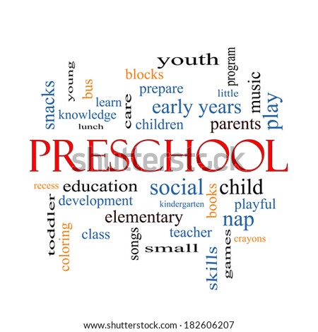 Preschool Word Cloud Concept with great terms such as youth, education, learn and more.