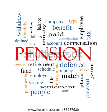 Pension Word Cloud Concept with great terms such as benefit, deferred, retirement and more.