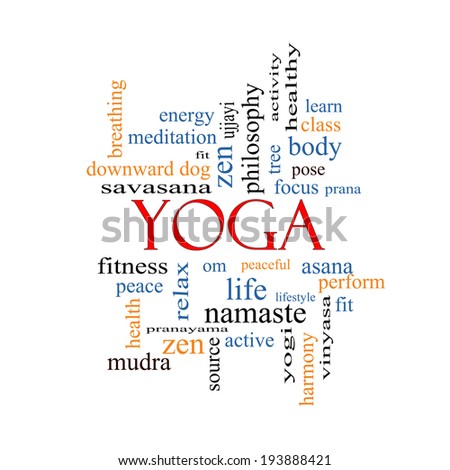 Yoga Word Cloud Concept with great terms such as fitness, peace, pose and more.