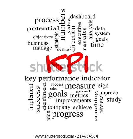 KPI Word Cloud Concept in red caps with great terms such as key, performance, indicators and more.