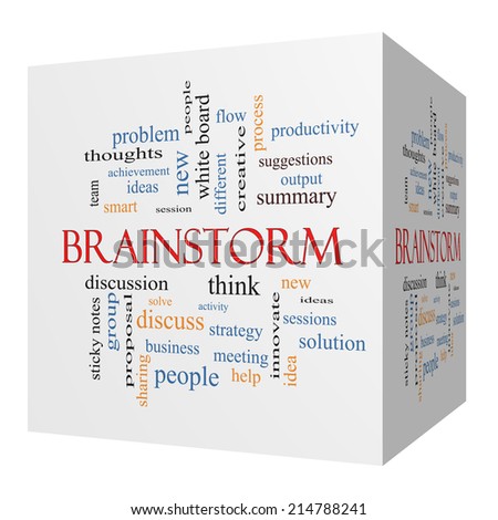 Brainstorm 3D cube Word Cloud Concept with great terms such as ideas, flow, new and more.