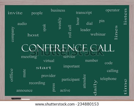Conference Call Word Cloud Concept on a Blackboard with great terms such as business, people, leader, audio and more.