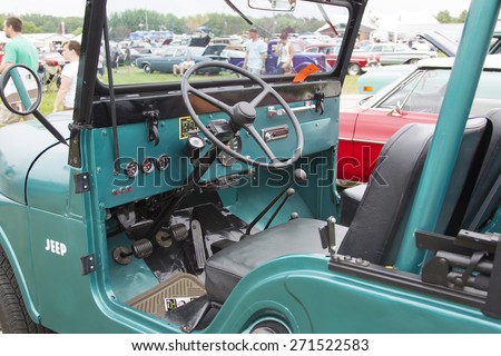 IOLA, WI - JULY 12:  Inside of 1965 Willys Jeep Car at Iola 42nd Annual Car Show July 12, 2014 in Iola, Wisconsin.