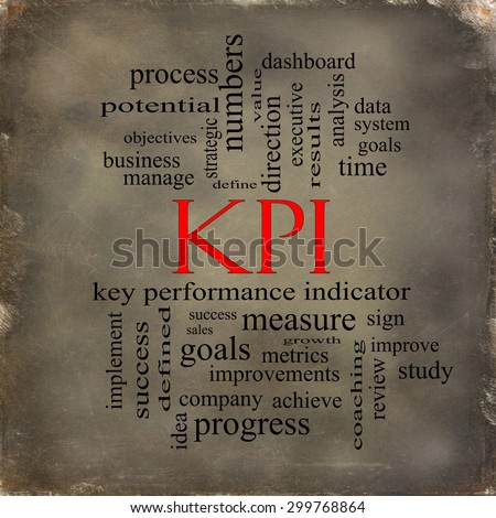 KPI Word Cloud Grunge Paper Concept with great terms such as key, performance, indicators and more.