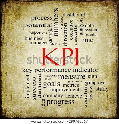 KPI Word Cloud Grunge Concept with great terms such as key, performance, indicators and more.