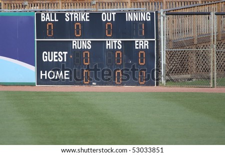 An electronic scoreboard at a baseball stadium.