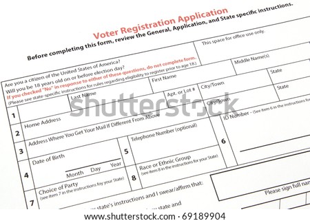 A United States voter registration application ready to be filled out.