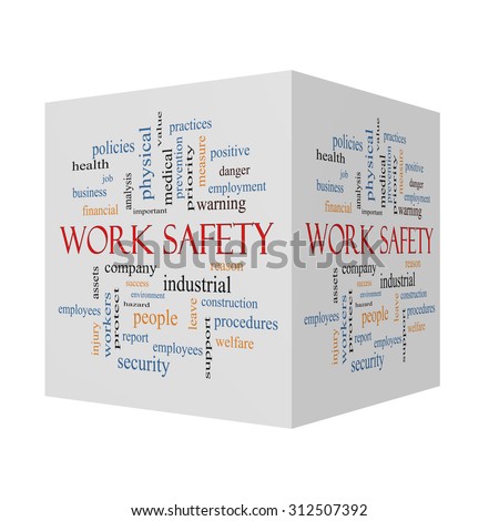 Work Safety 3D cube Word Cloud Concept with great terms such as security, employee, company and more.