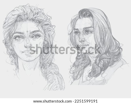 Woman face pencil sketch. Sketch of beautiful woman's face Hand drew vector illustration