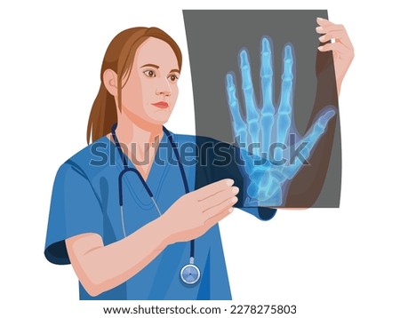 Doctor checking a x-ray, Smart woman doctor check hand film x-ray image from machine. Analyze a progress of disease after complete chemotherapy,surgery and take medicine therapy.