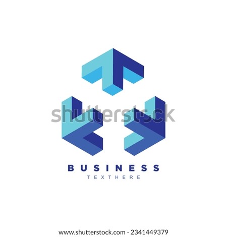 Abstract 3d blue geometric three arrow cube logo design for your brand or business